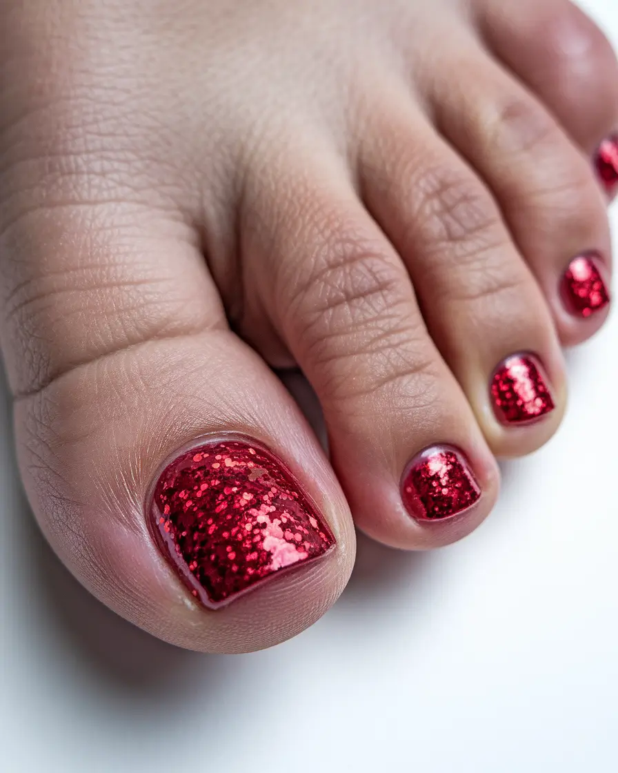 august toe nails colors Crimson Crush with High-Impact Sparkle