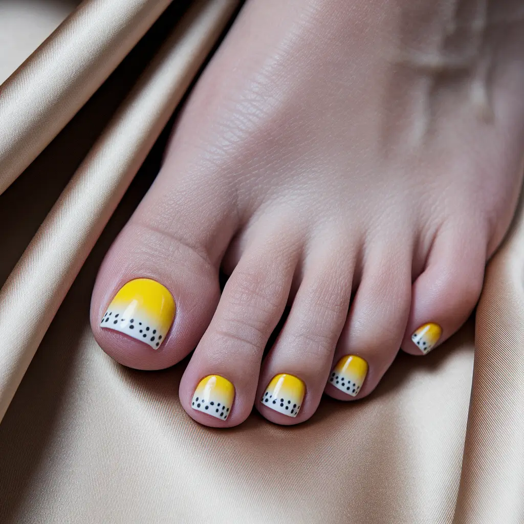 toe nails for august Playful Yellow Ombre with Dot Accents