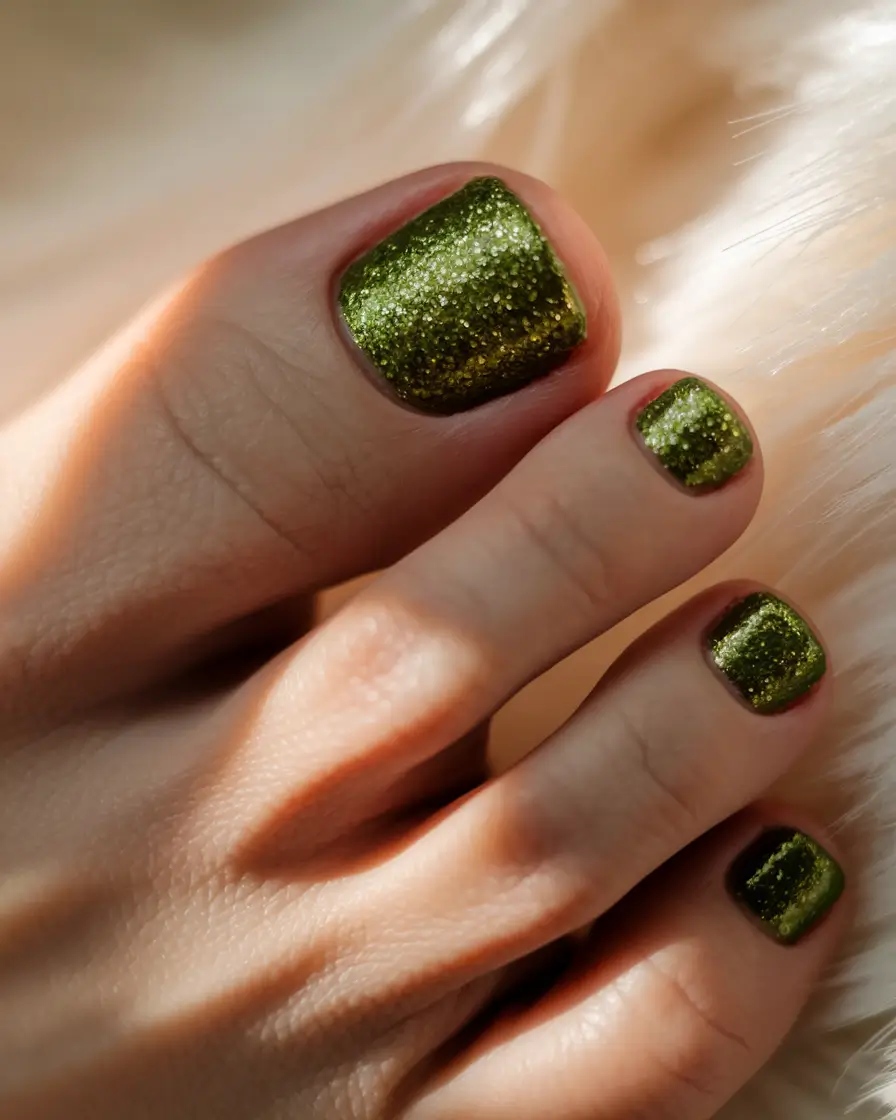 gel toe nails august Olive Glitter Luxe