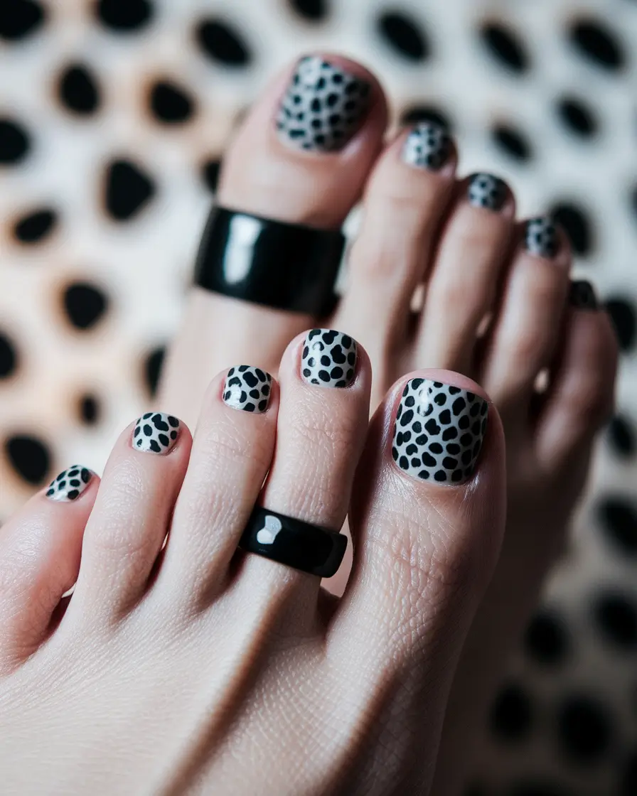 august toe nails designs Monochrome Leopard Print