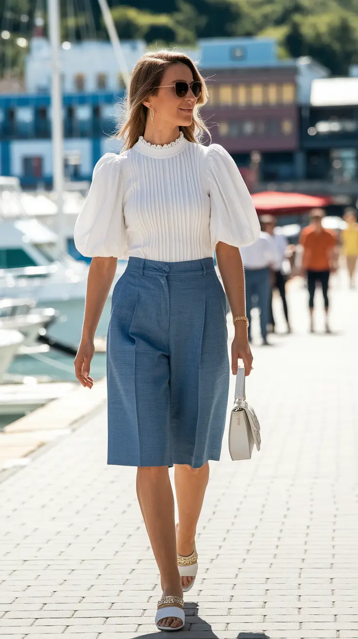 Transitional summer to fall outfits 2025+Cool-Toned Bermuda Perfection