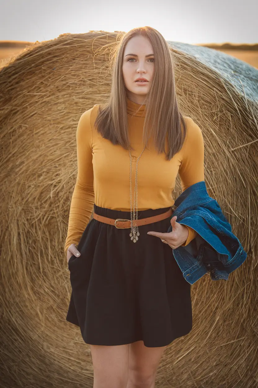 Transitional summer to fall outfits 2025+Golden Mustard & Denim Blue Country Charm