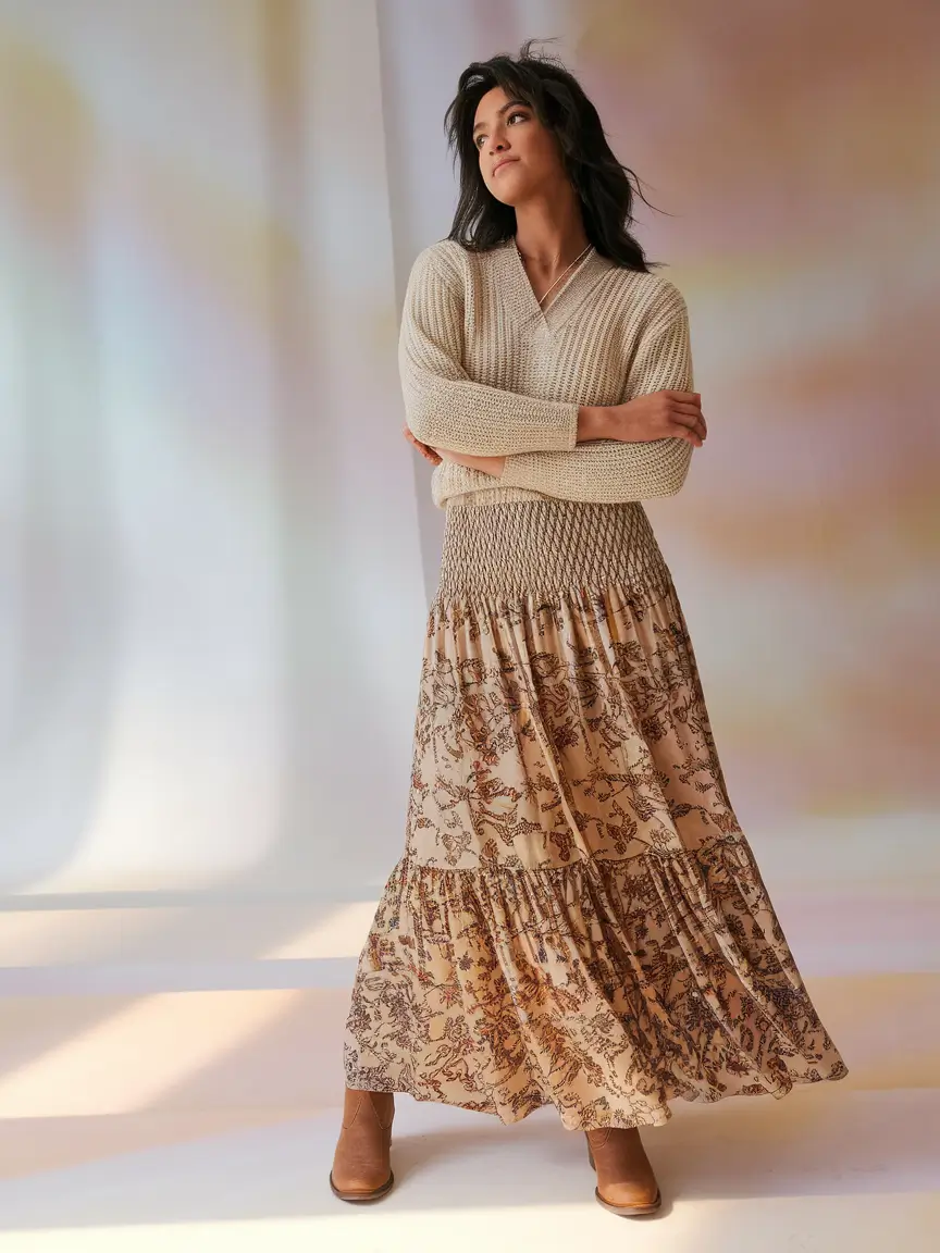 Transitional summer to fall outfits 2025+Romantic Boho in Soft Desert Tones