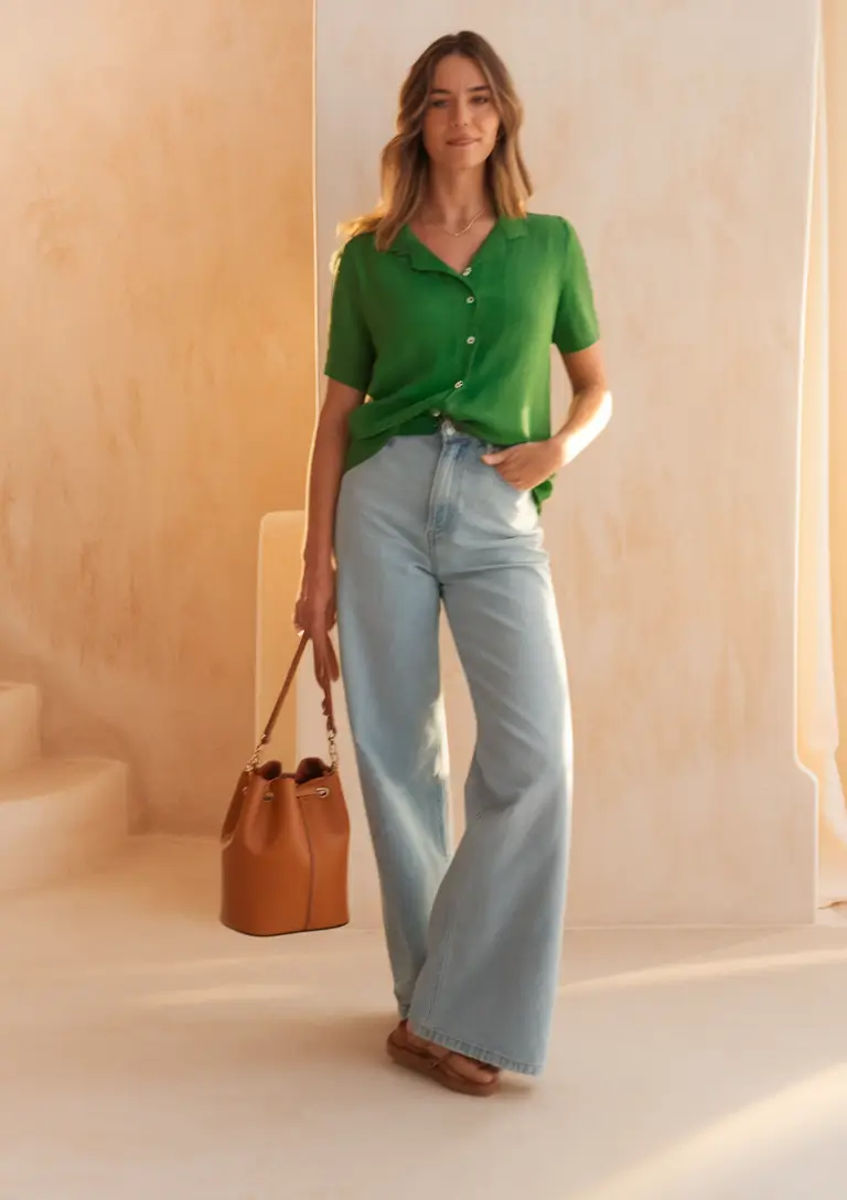 Transitional summer to fall outfits 2025+Green Linen and Denim for Effortless Cool