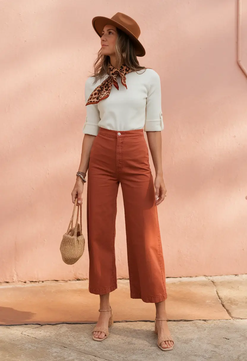 Transitional summer to fall outfits 2025+Rust & Leopard for Warmth and Whimsy