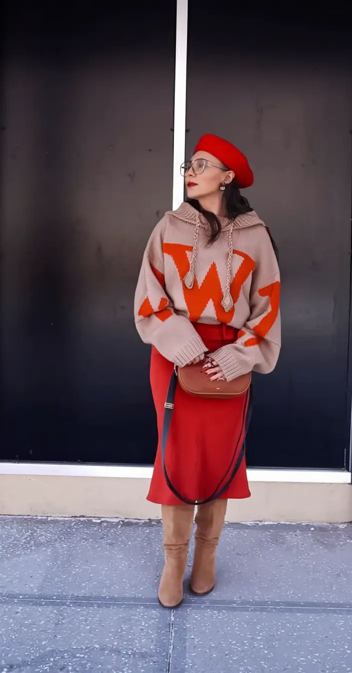 fall outfits for women over 40 Warm Red Layers with Parisian Energy