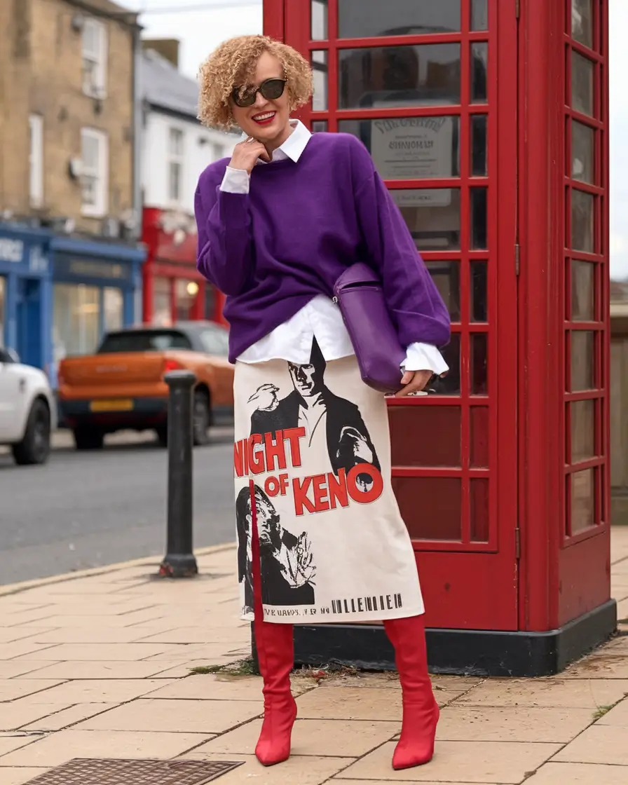 fall outfits for women over 40 Graphic Prints and Bold Color Pairing