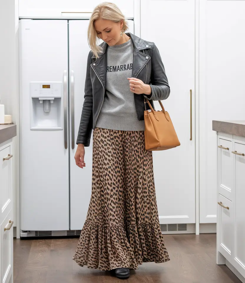 fall outfits for women over 40 Playful Prints Meet Moto Edge