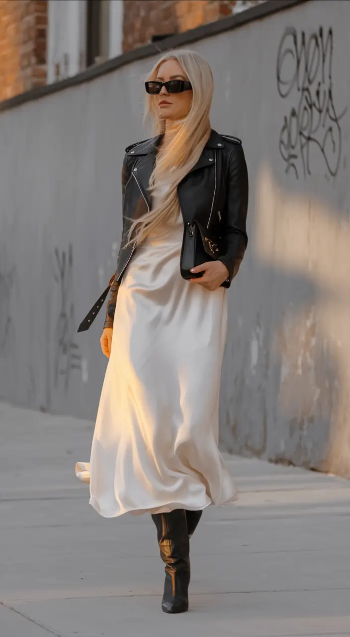 fall fashion inspo women Urban Romance in Satin and Leather