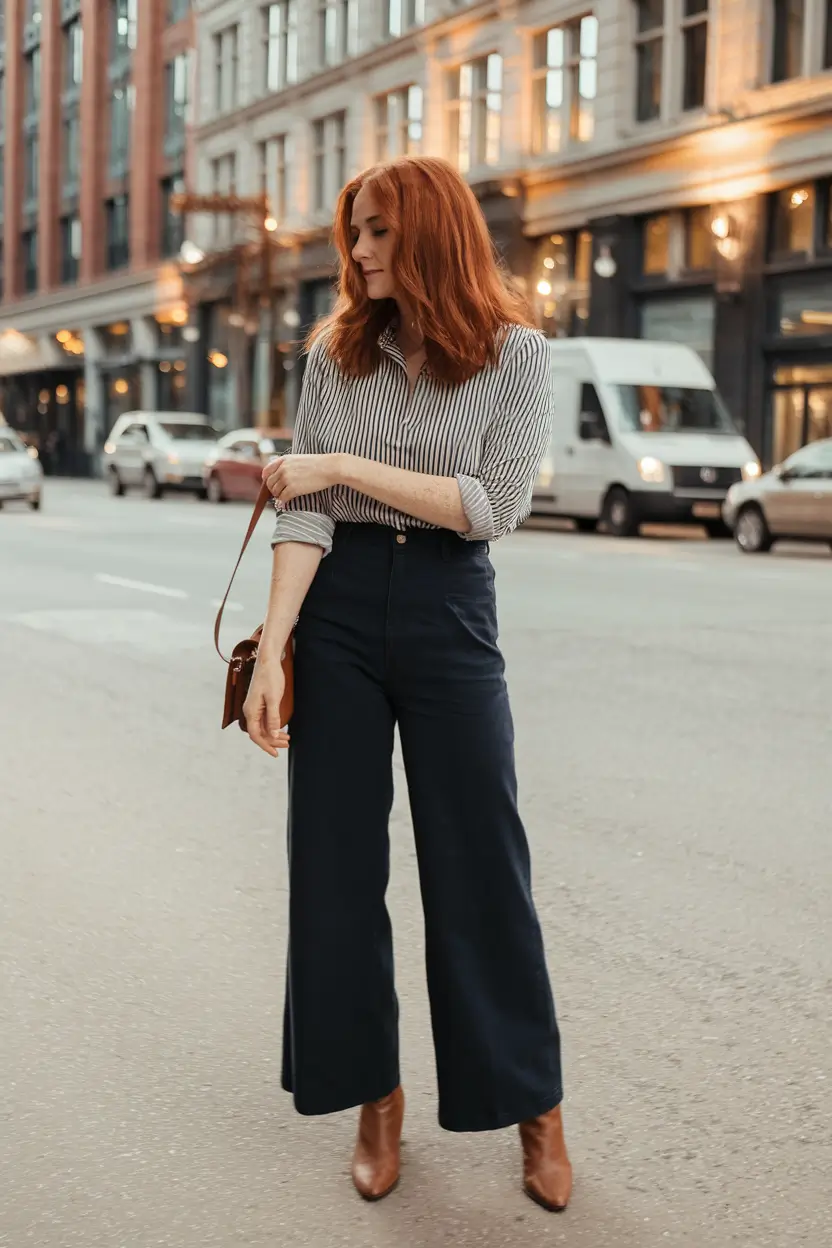 fall fashion women in 30s Timeless Stripes Meet Soft Structure