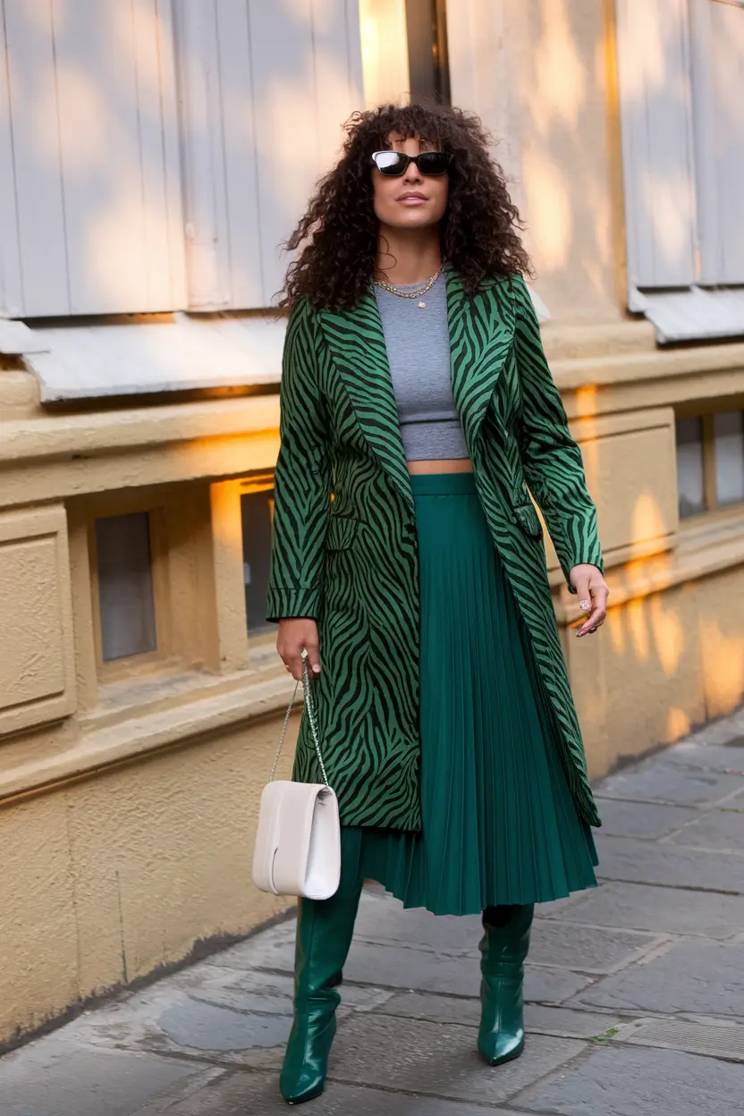 fall fashion inspo women Zebra Green and Power Moves