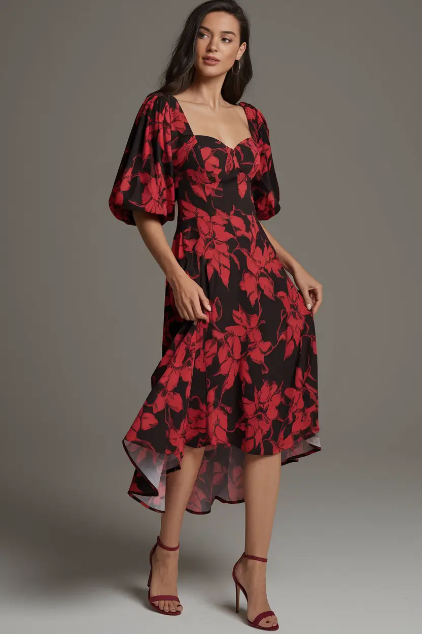 fall wedding guest dress september+Red Florals and Evening Glow for September Formal Affairs