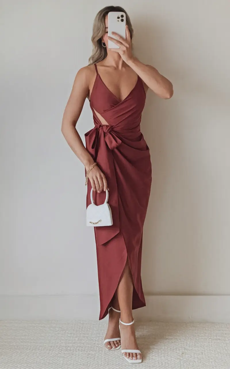 cocktail attire Wine-Toned Wrap for a Sleek Minimalist Feel