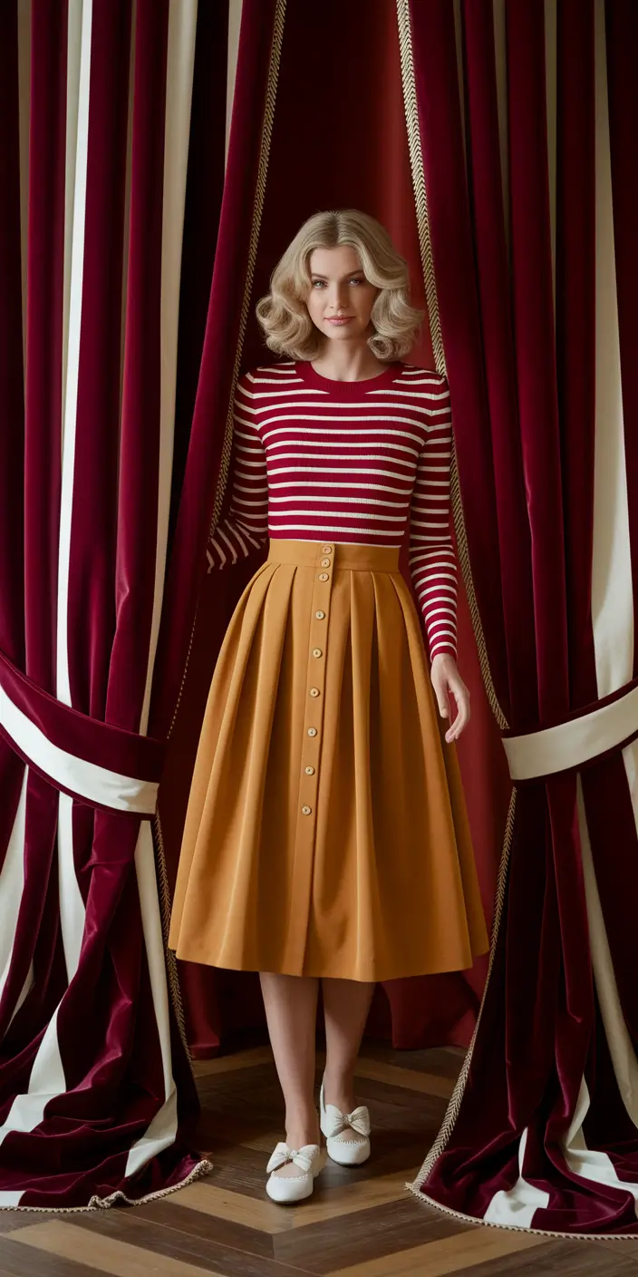 august outfits women casual Playful French Girl in Rust and Stripes
