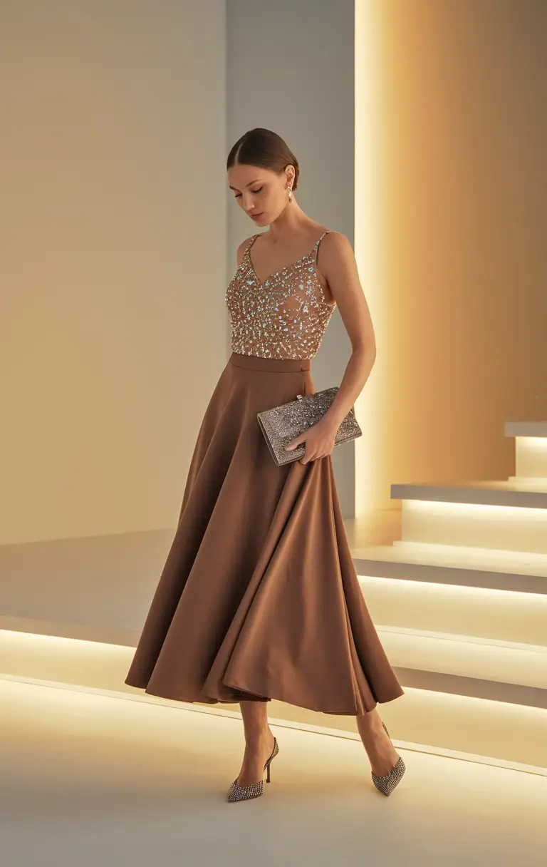 august outfits women Bronzed Elegance with a Hint of Sparkle