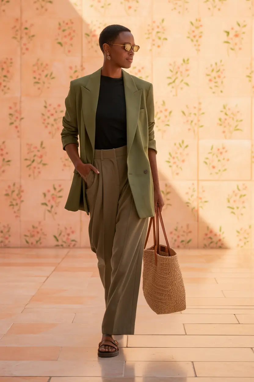 august outfits women work Shades of Olive for a Powerfully Relaxed Day