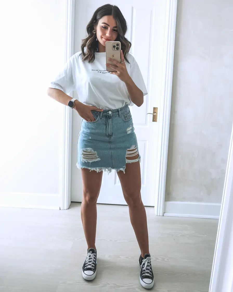 first day of school outfits 2025 Ripped Denim & Graphic Simplicity