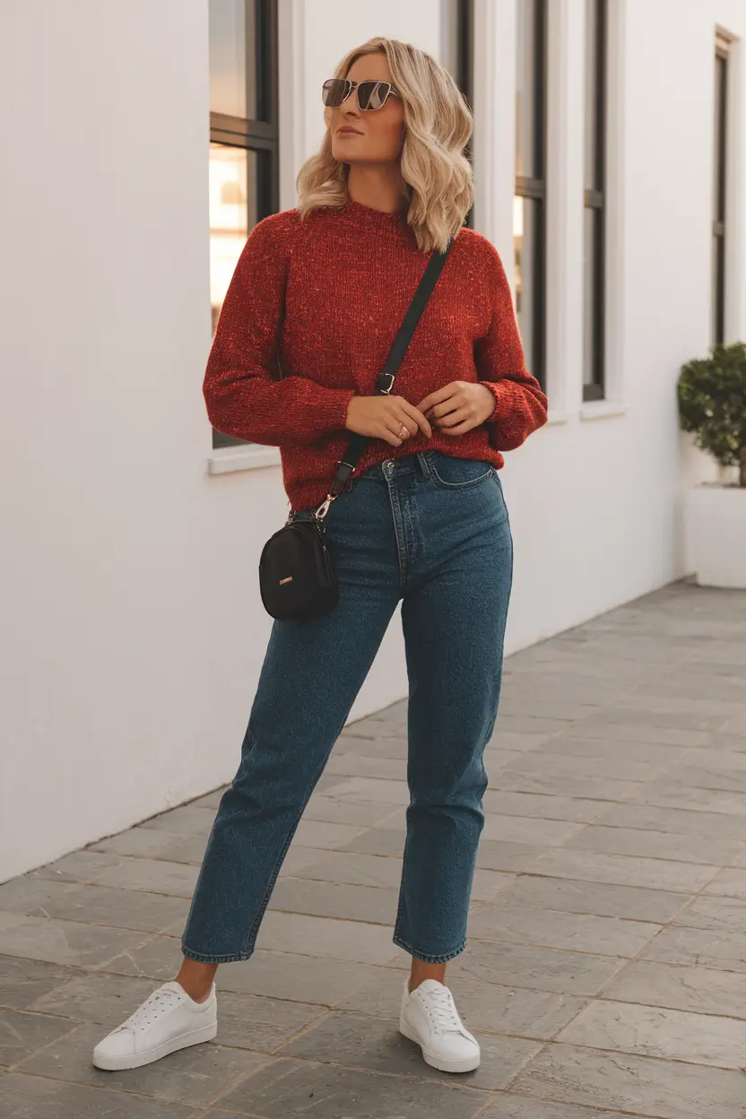 fall outfits women casual Cinnamon Red and Denim Done Right