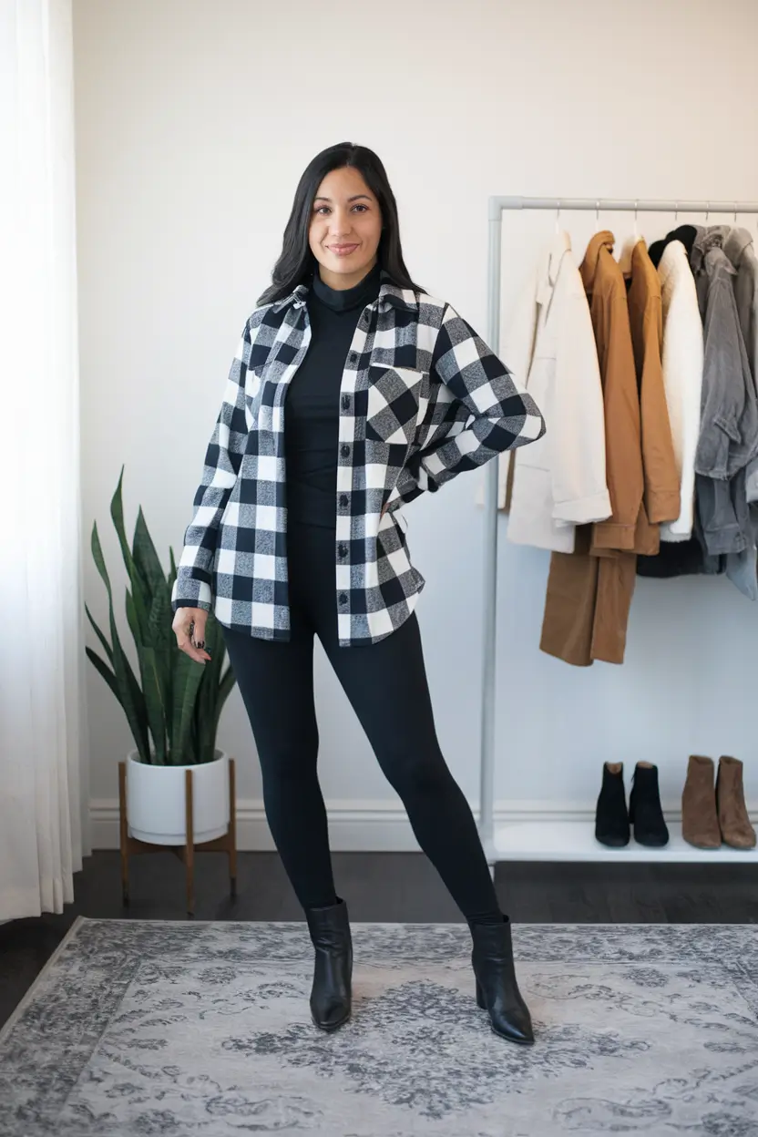 fall outfits women aesthetic Buffalo Plaid Meets Blackout Comfort