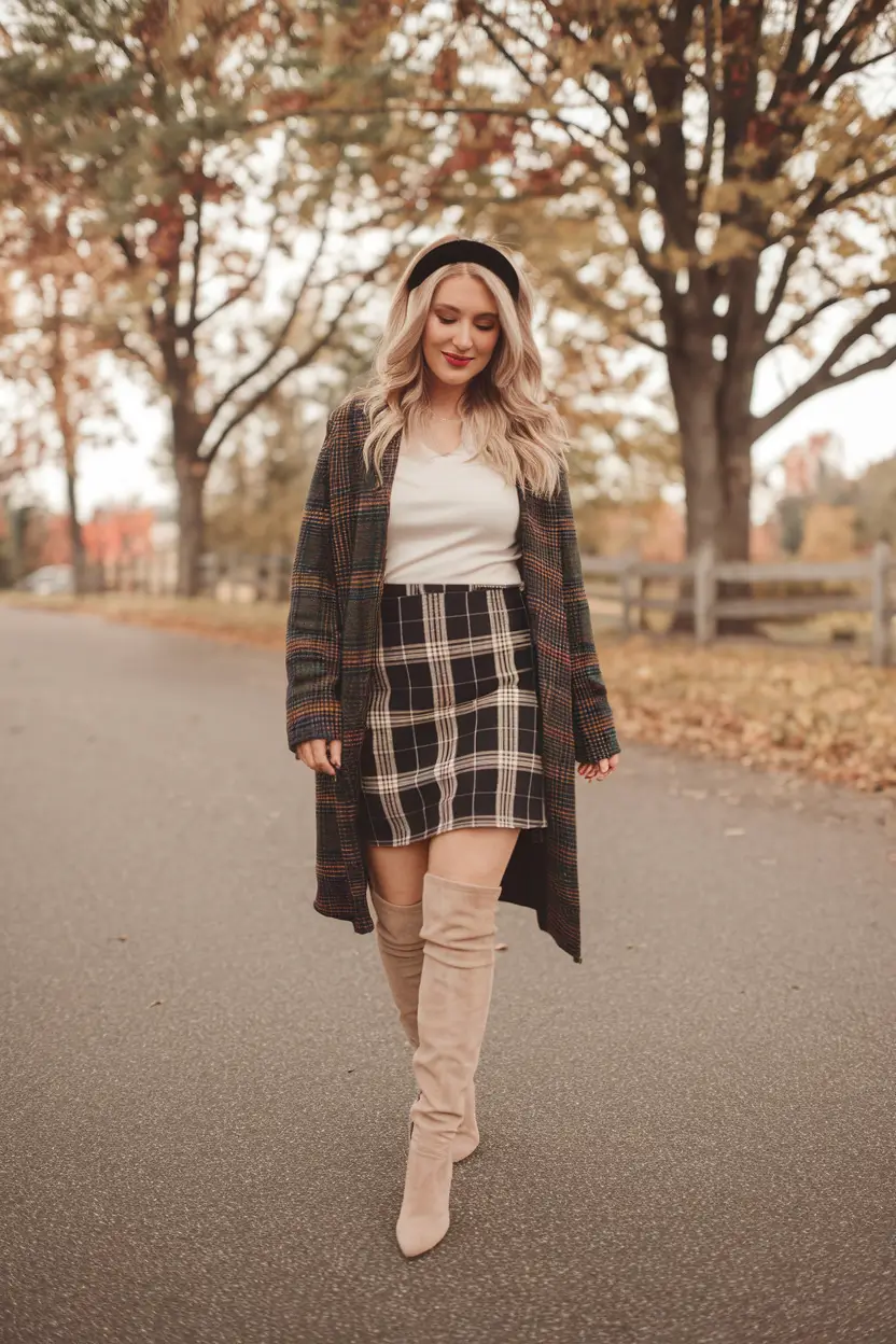 fall outfits women skirts Retro Plaid Meets Storybook Autumn
