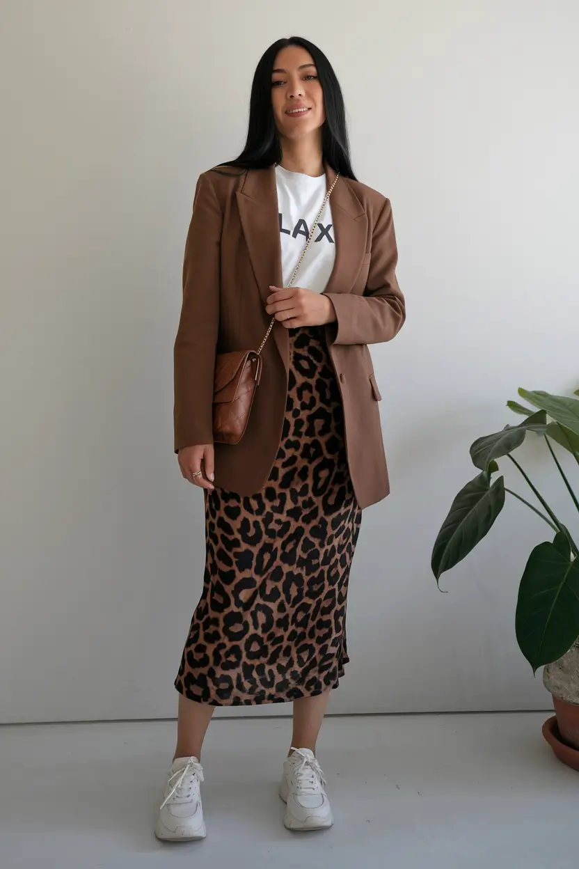 fall fashion outfits 2025 Leopard Skirts and Power Blazers