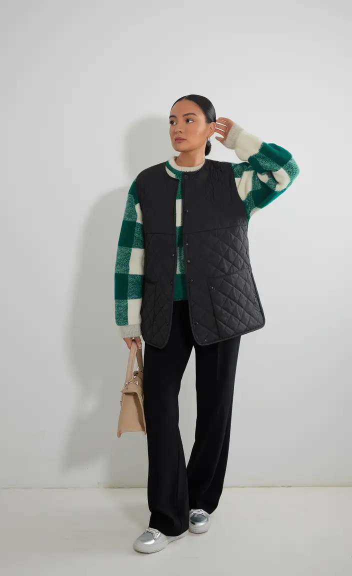 fall fashion outfits 2025 Checkered Sweaters and Quilted Vests