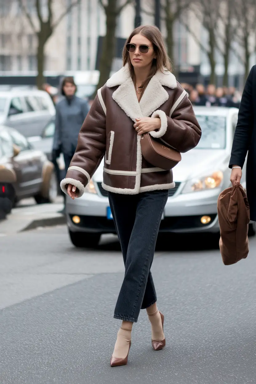 fall fashion outfits 2025 Chocolate Shearling Meets Vintage Vibe