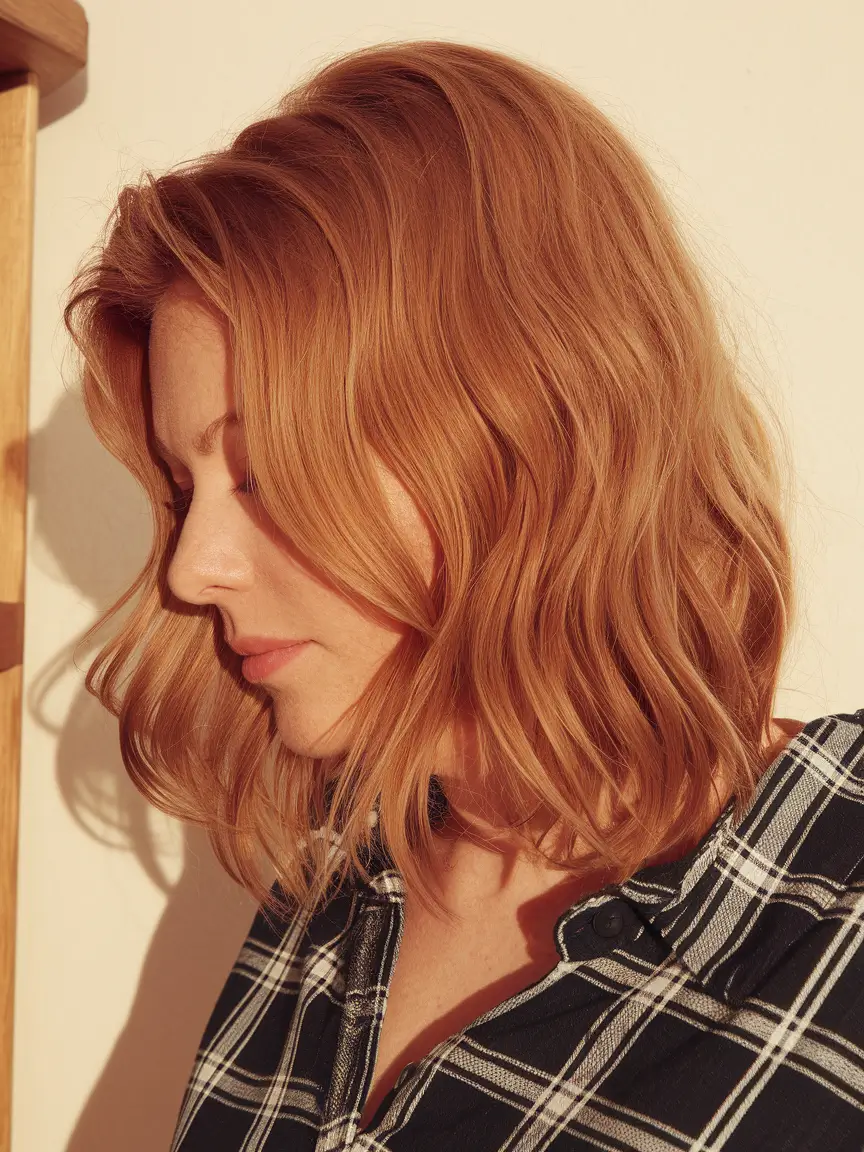 fall hair color for warm skin tone+Soft Copper Waves for an Effortless Autumn Glow