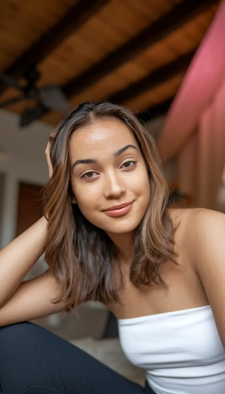 brown hair color on warm skin tone+Casual Cinnamon Brown for Everyday Ease