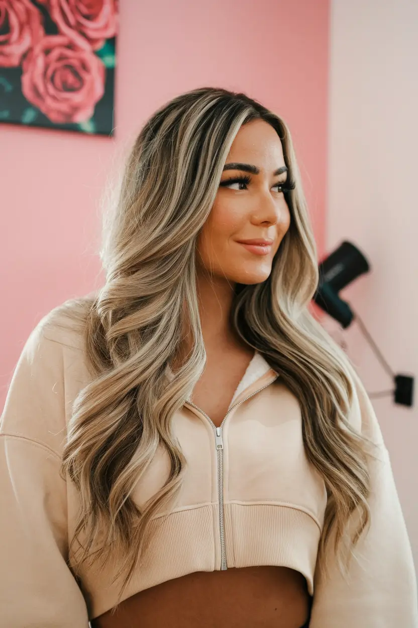 fall hair color for warm skin tone Warm Creamy Blonde with Root Shadow