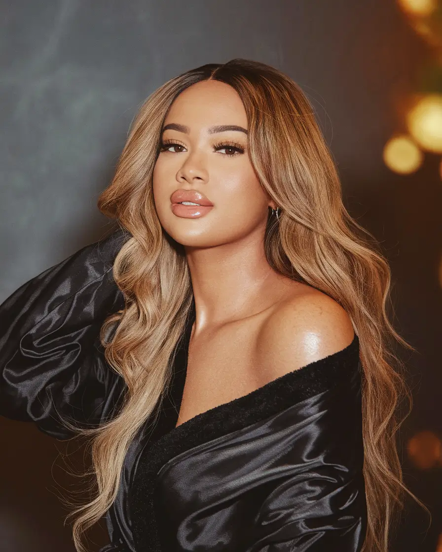 hair color warm skin tone+Honey Bronde Melt for High-Impact Glam