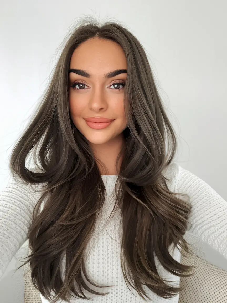 fall hairstyle for long hair Feathered Layers with Shadow Root Blend