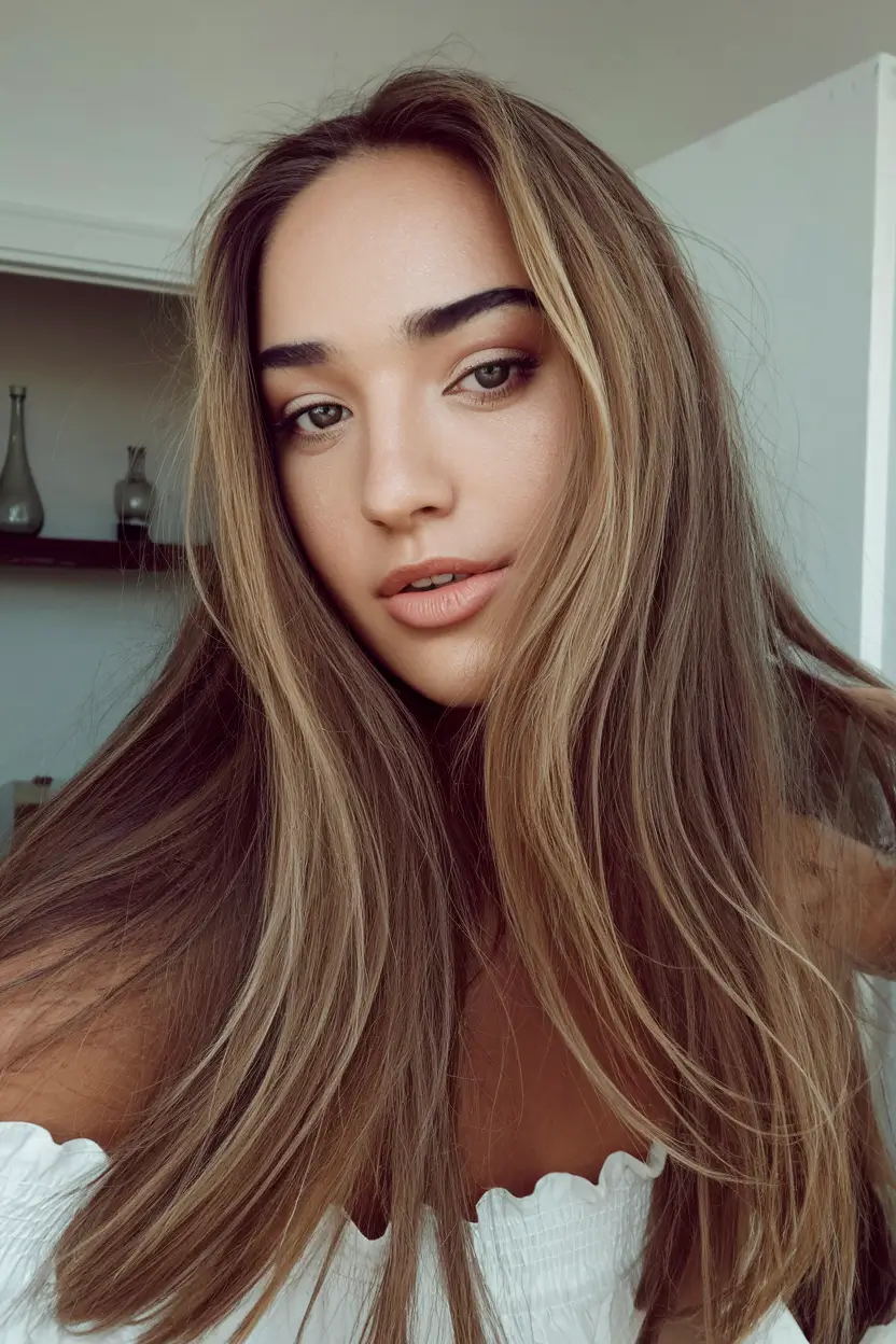 fall hairstyle for long hair Subtle Caramel Balayage with Minimalist Finish