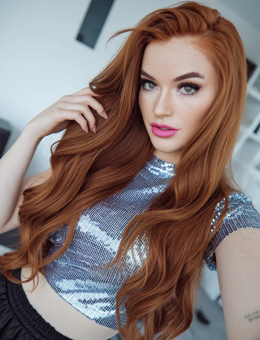 fall hairstyle for long hair Sleek Auburn Glam for Night Owls