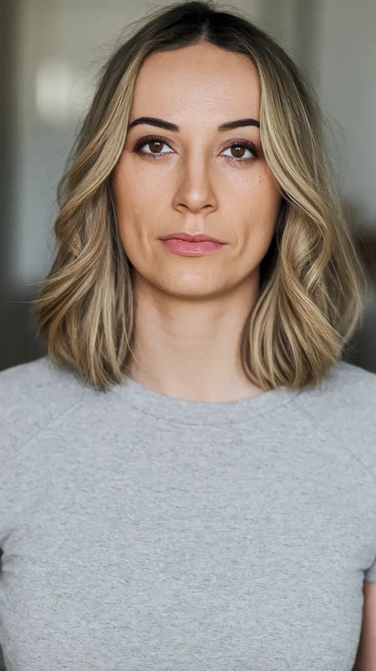 Fall haircuts women over 40 Modern Blunt Lob with Warm Highlights
