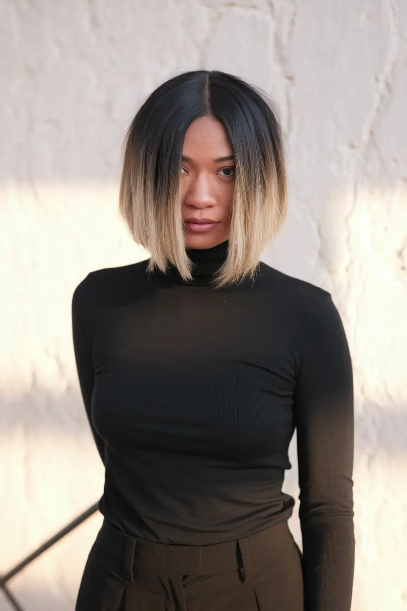 bob hair color Two-Tone Ombre Lob with Dramatic Part
