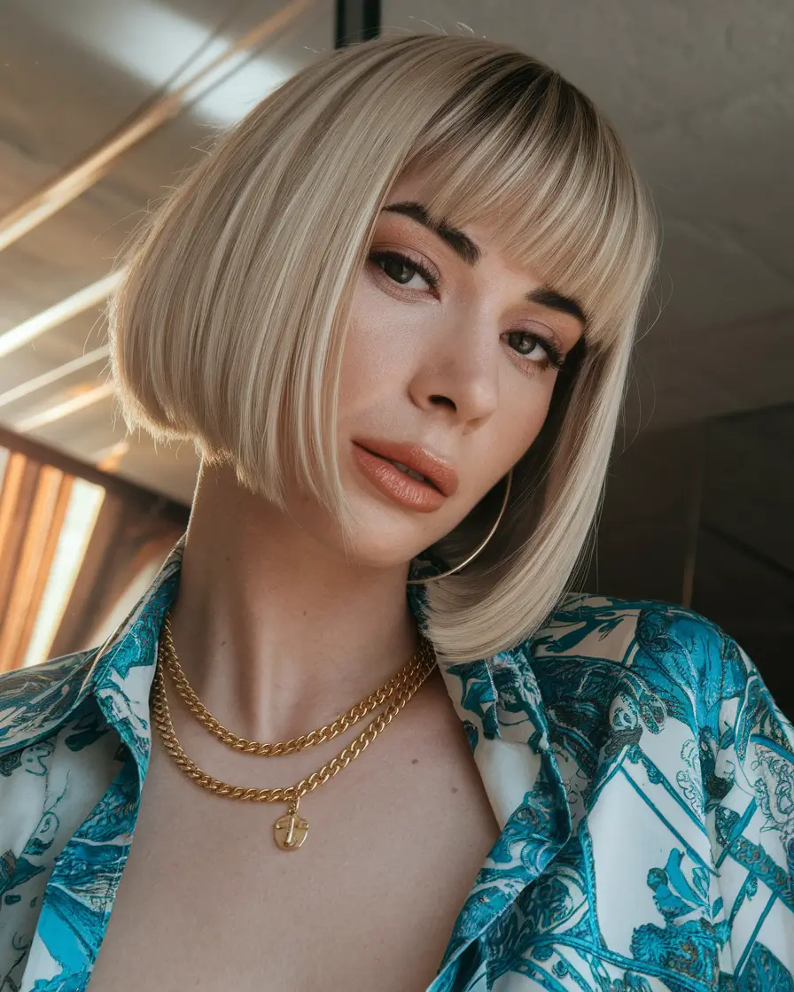 fall short haircuts for women Polished Blunt Bob with Bangs