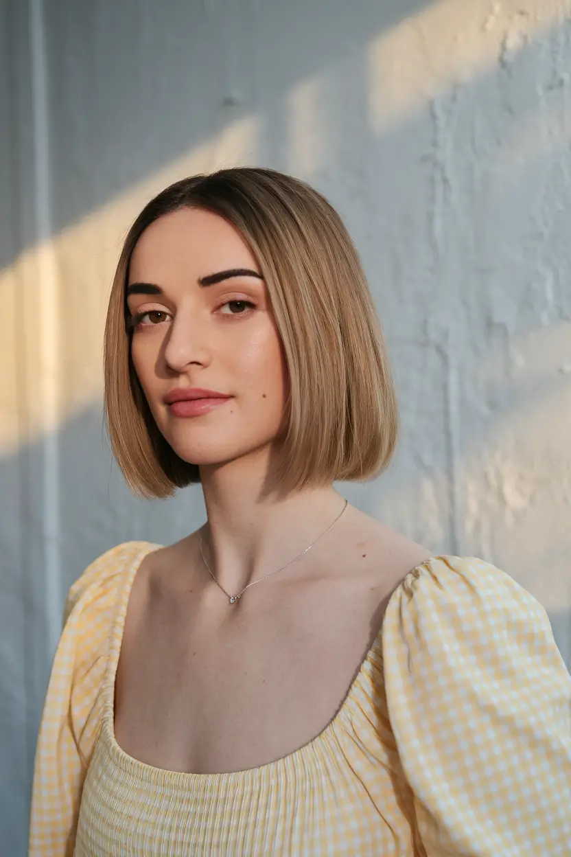 fall haircut short Golden Mushroom Bob with Center Part