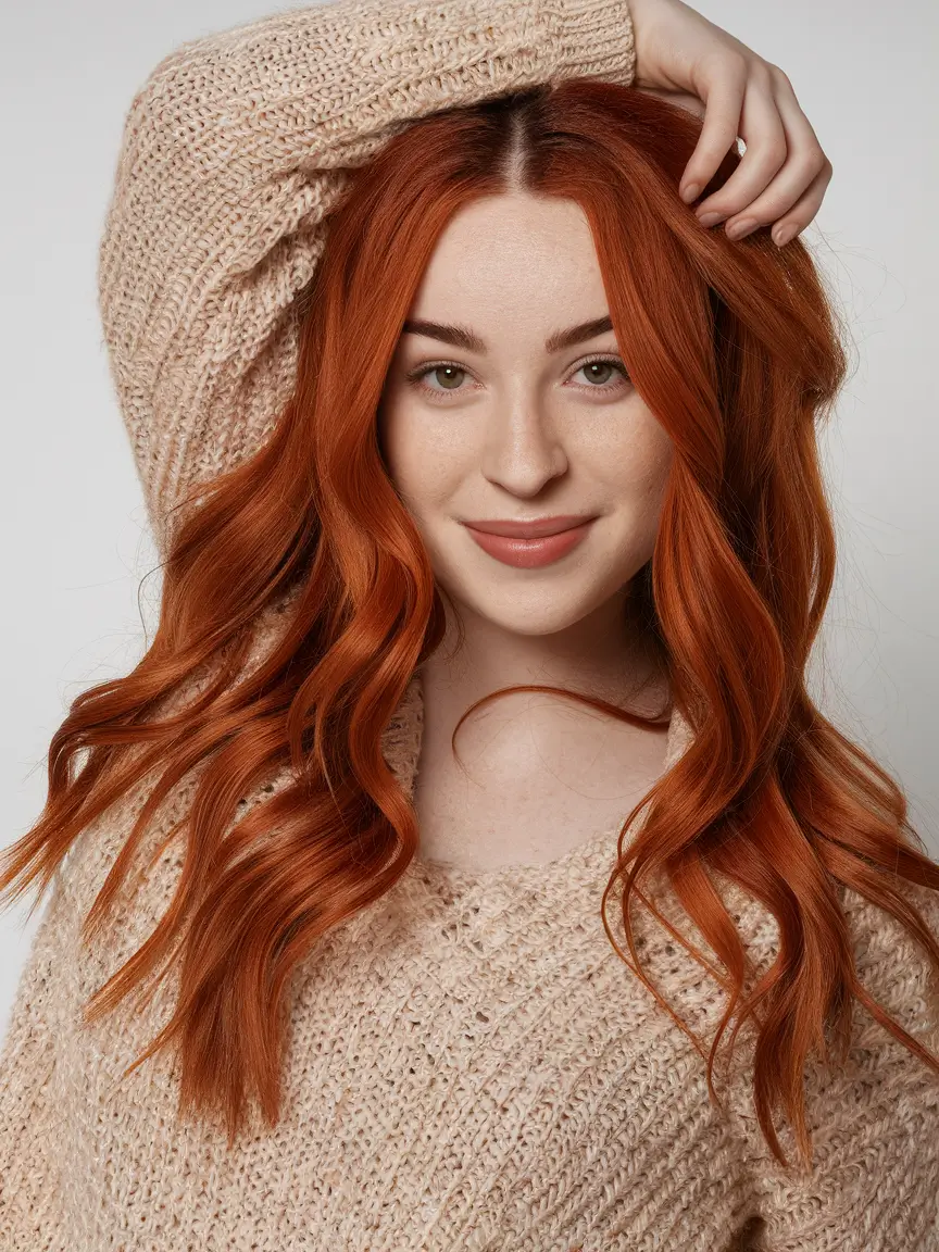 Caramel Fall Hair Colors Ideas 2025 for a Cozy Glow+Amber Maple Waves With Center Part