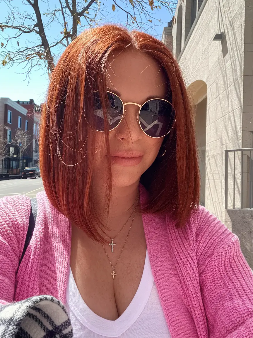 Glossy Auburn Bob With Middle Part