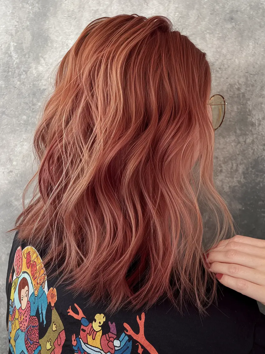 Autumn Rosy Copper Balayage With Earthy Depth