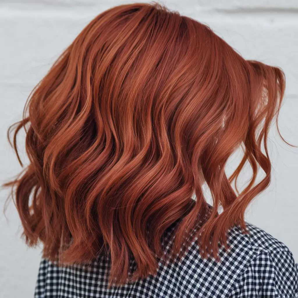 Caramel Fall Hair Colors Ideas 2025 for a Cozy Glow+Mid-Length Auburn Caramel Waves