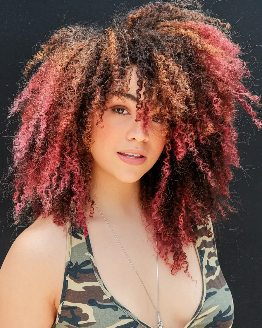 Caramel Fall Hair Colors Ideas 2025 for a Cozy Glow+Spiced Berry + Caramel Coils