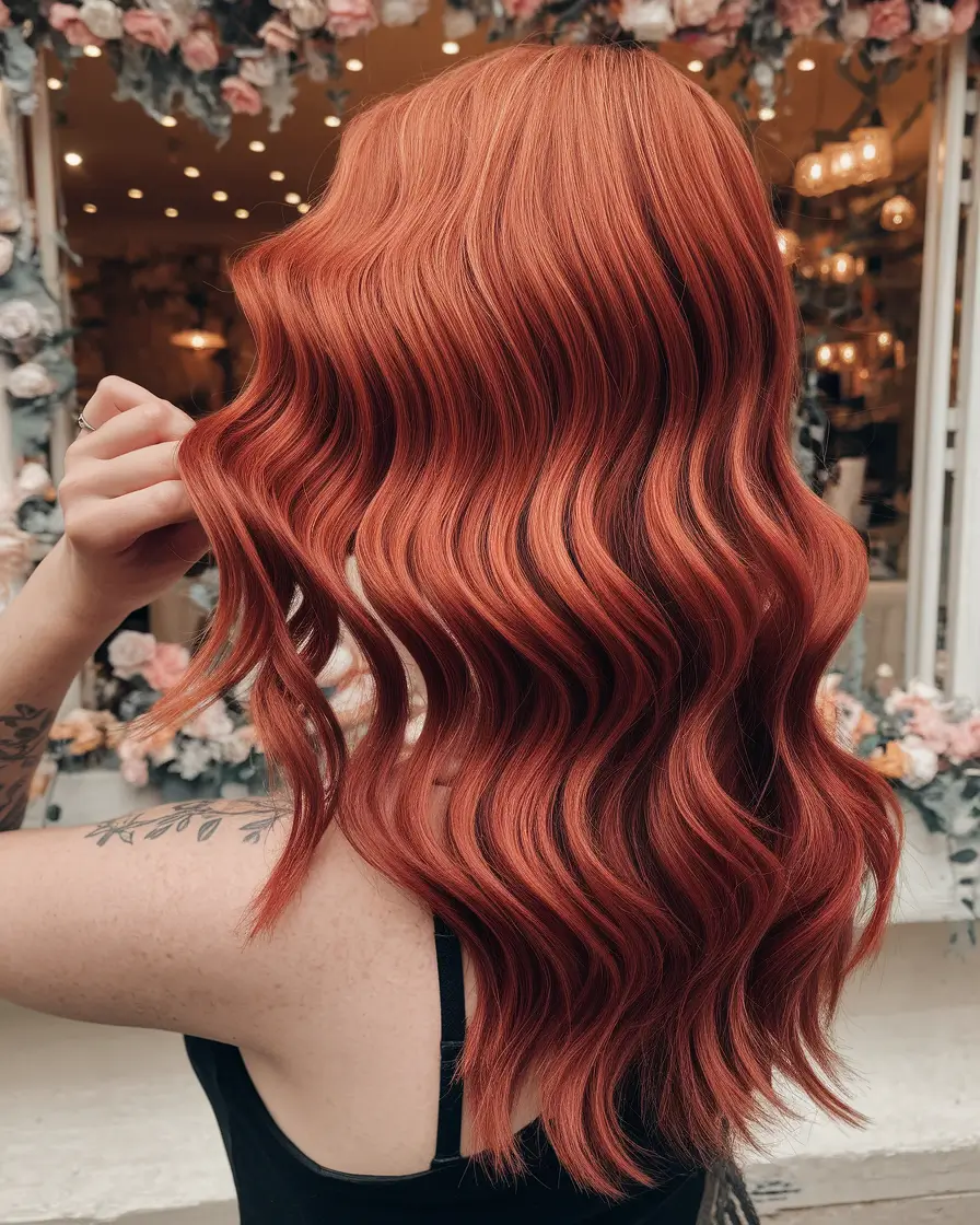 Caramel Fall Hair Colors Ideas 2025 for a Cozy Glow+Glossy Caramel Paprika Waves