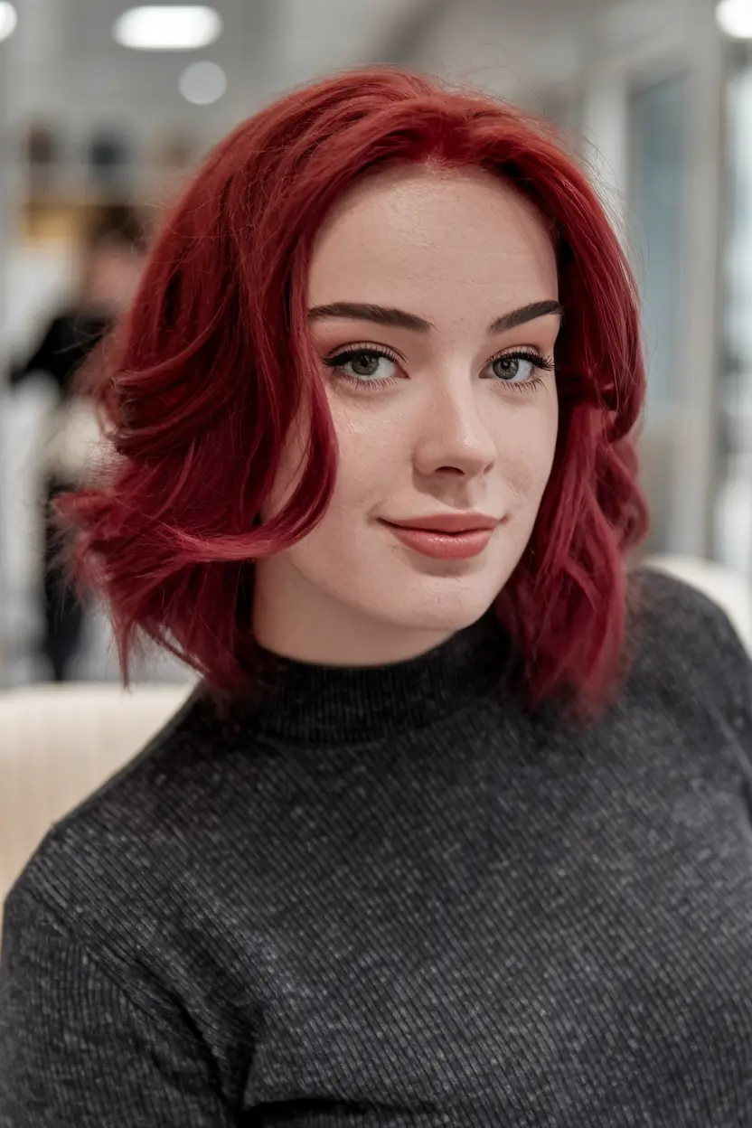 Caramel Fall Hair Colors Ideas 2025 for a Cozy Glow+Warm Crimson Caramel Bob