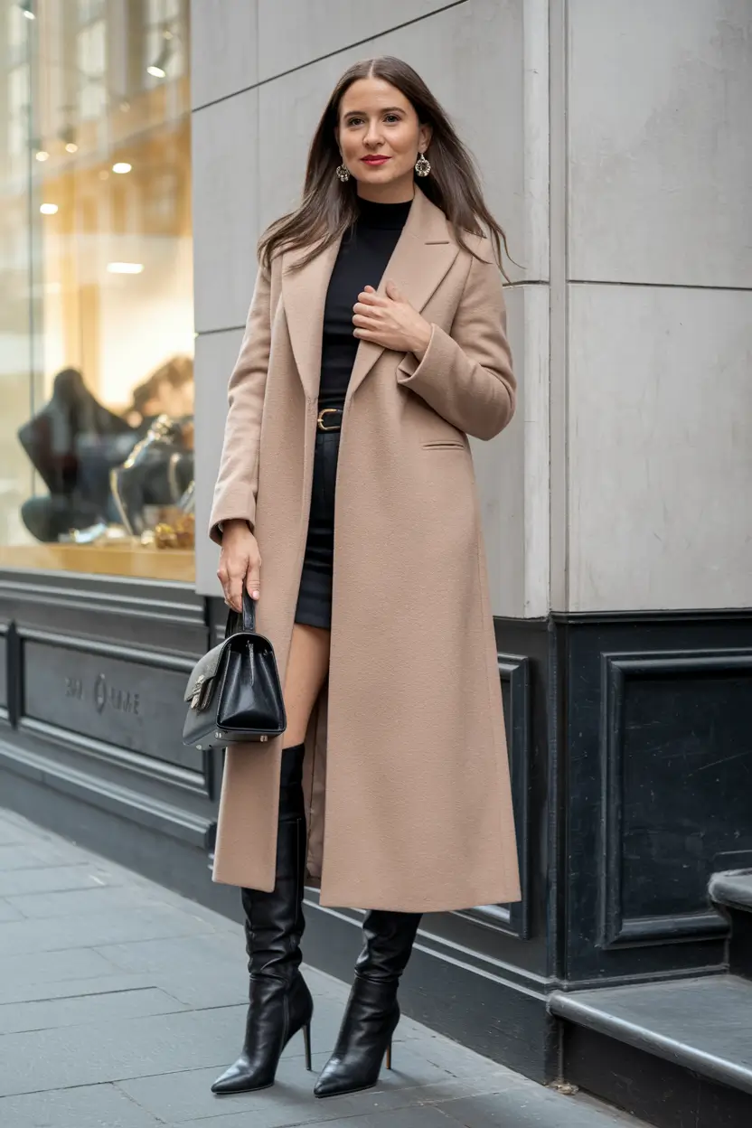 simple casual fall outfits 2025 Effortless Power with Boots and a Longline Coat