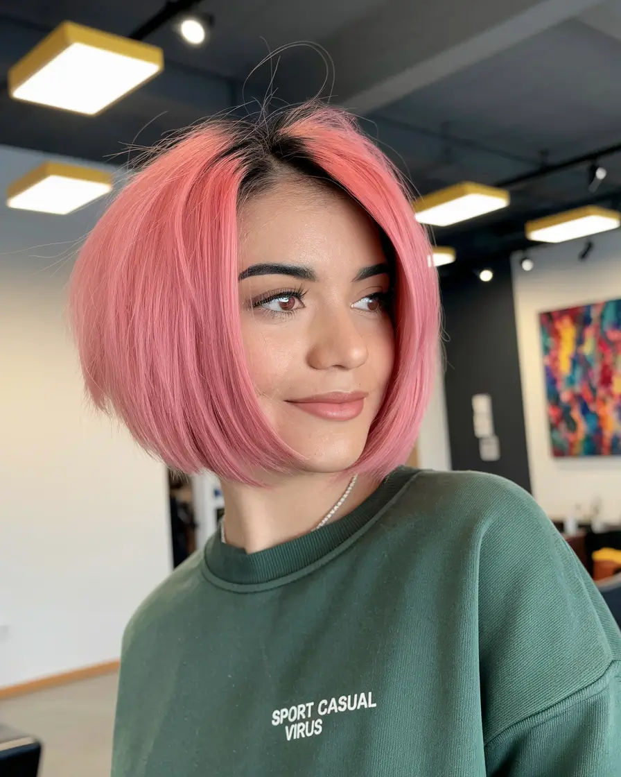 Chic Fall Bob Haircuts for 2025+Stacked Pink Bob with Volume and Edge