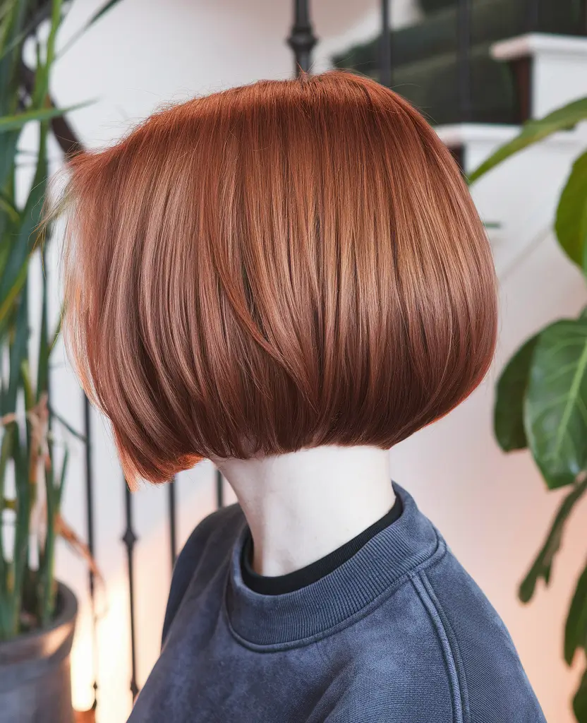 Chic Fall Bob Haircuts for 2025+Precision-Cut Copper Bob with Stacked Shape