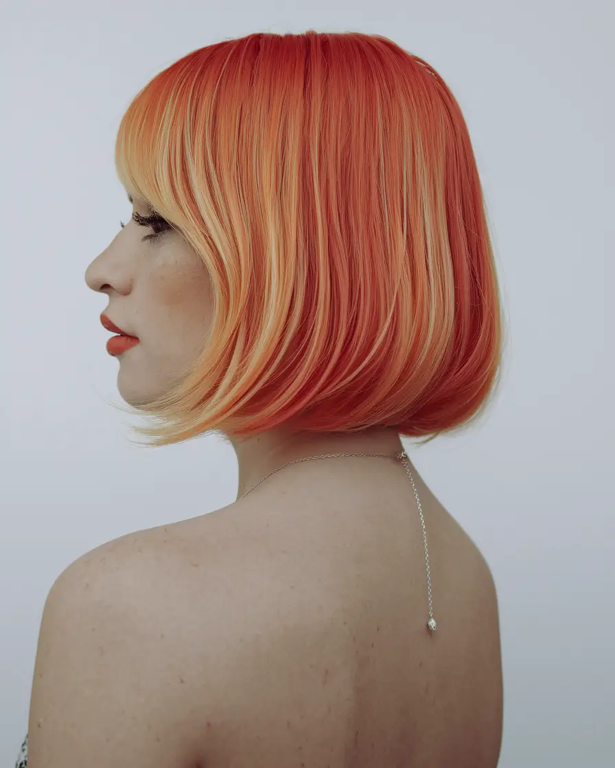 Chic Fall Bob Haircuts for 2025+Fiery Orange Bob with Blunt Ends and Gradient Bangs