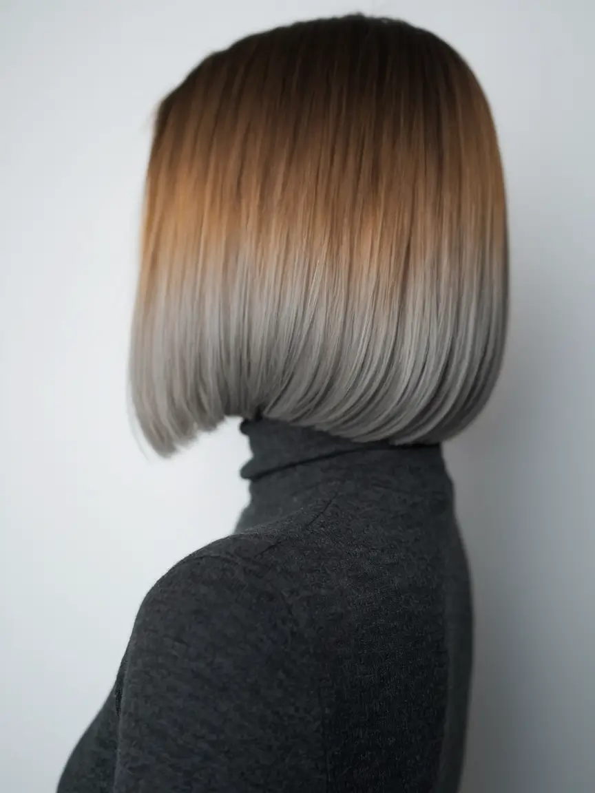 Chic Fall Bob Haircuts for 2025+Cool-Toned Ombre Bob with a Frosted Edge